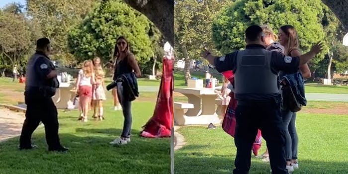 woman at dog park with police officer