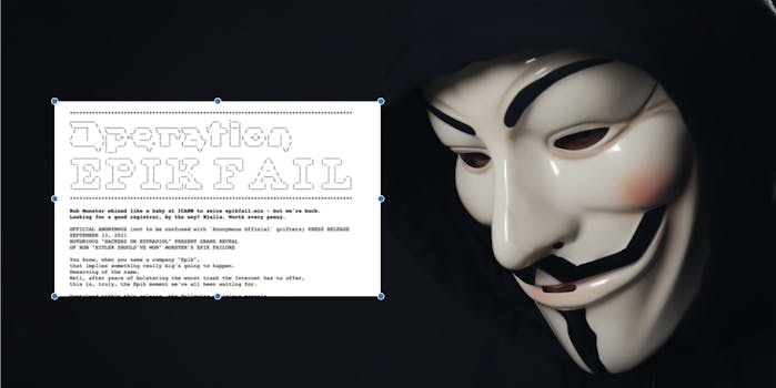 anonymous mask worn by man in epikfail hack