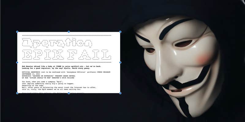 anonymous mask worn by man in epikfail hack