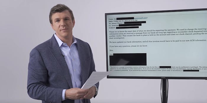 James O'Keefe with email on screen