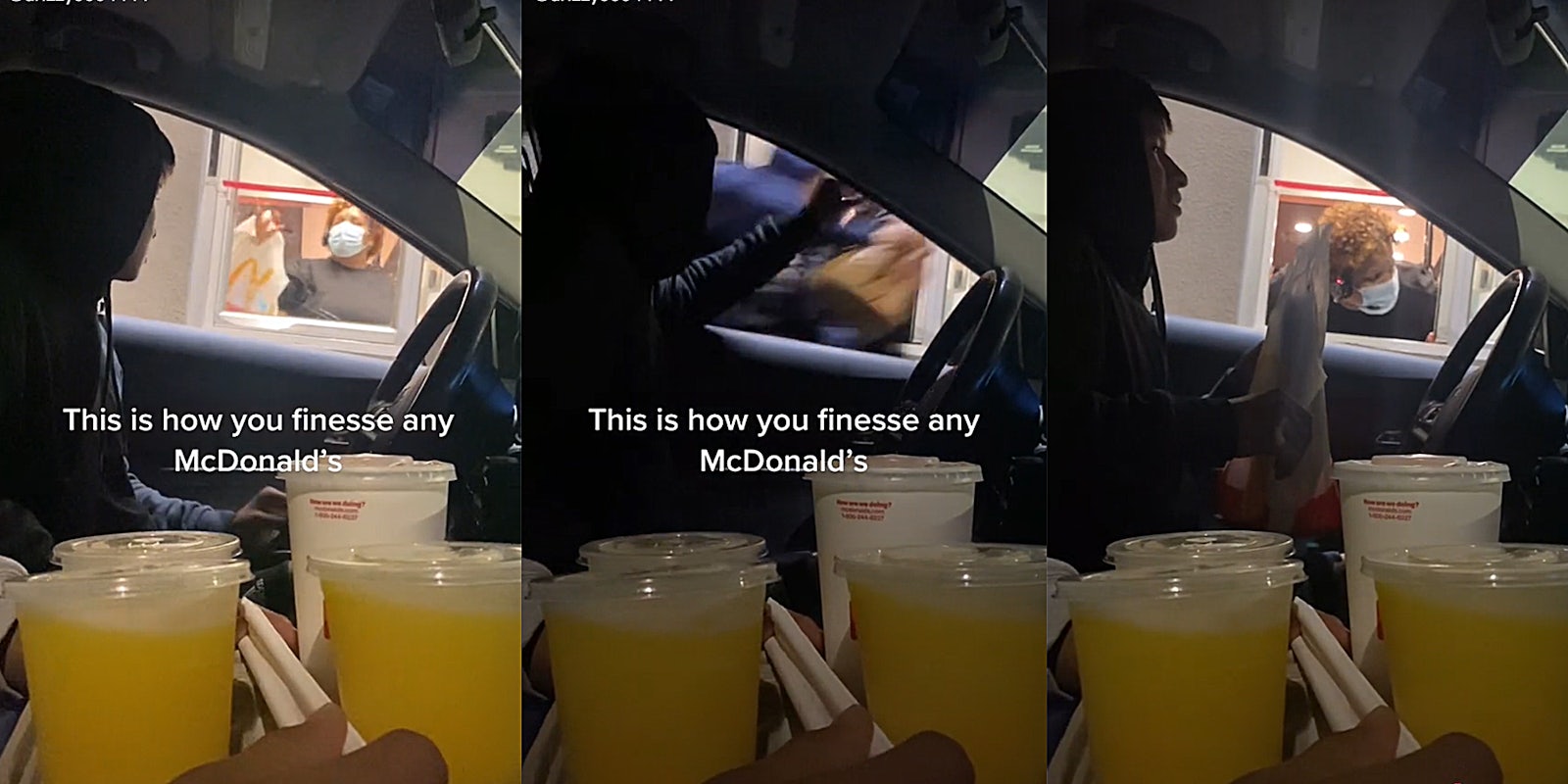 young men in mcdonald's drive thru with caption 'this is how you finesse any mcdonalds'