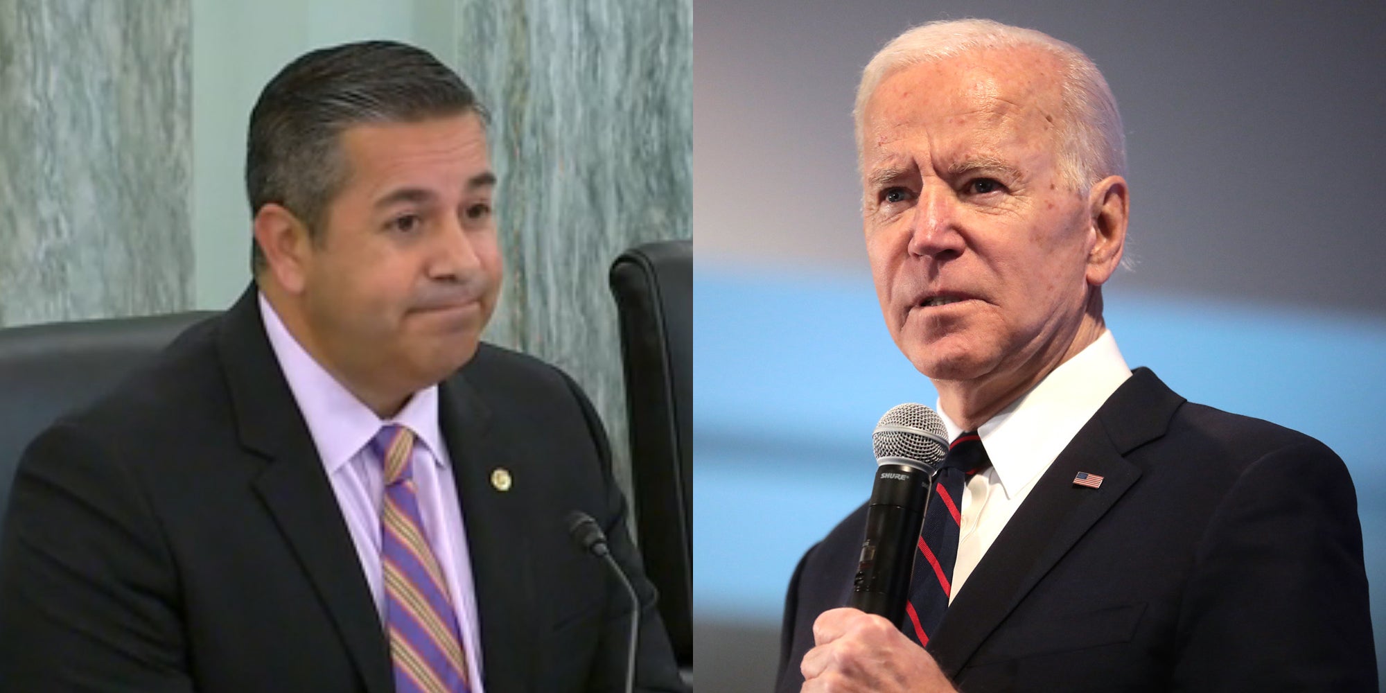 A side by side of Sen. Ben Ray Luján and President Joe Biden