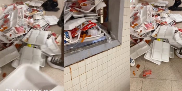 TikToker shows video of school hallways where students threw their luncboxes