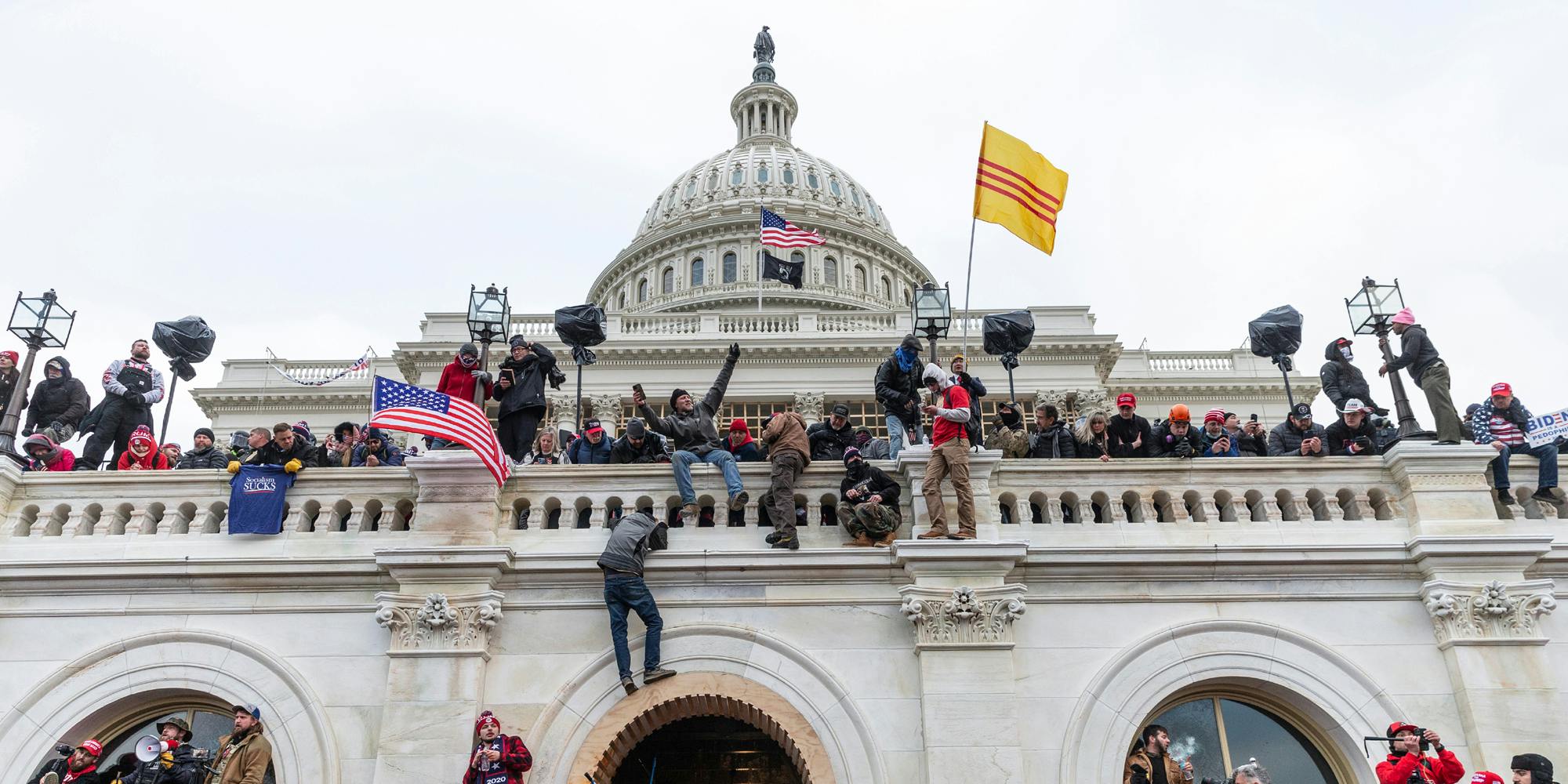 Protesters seen all over Capitol building where pro-Trump supporters riot and breached the Capitol