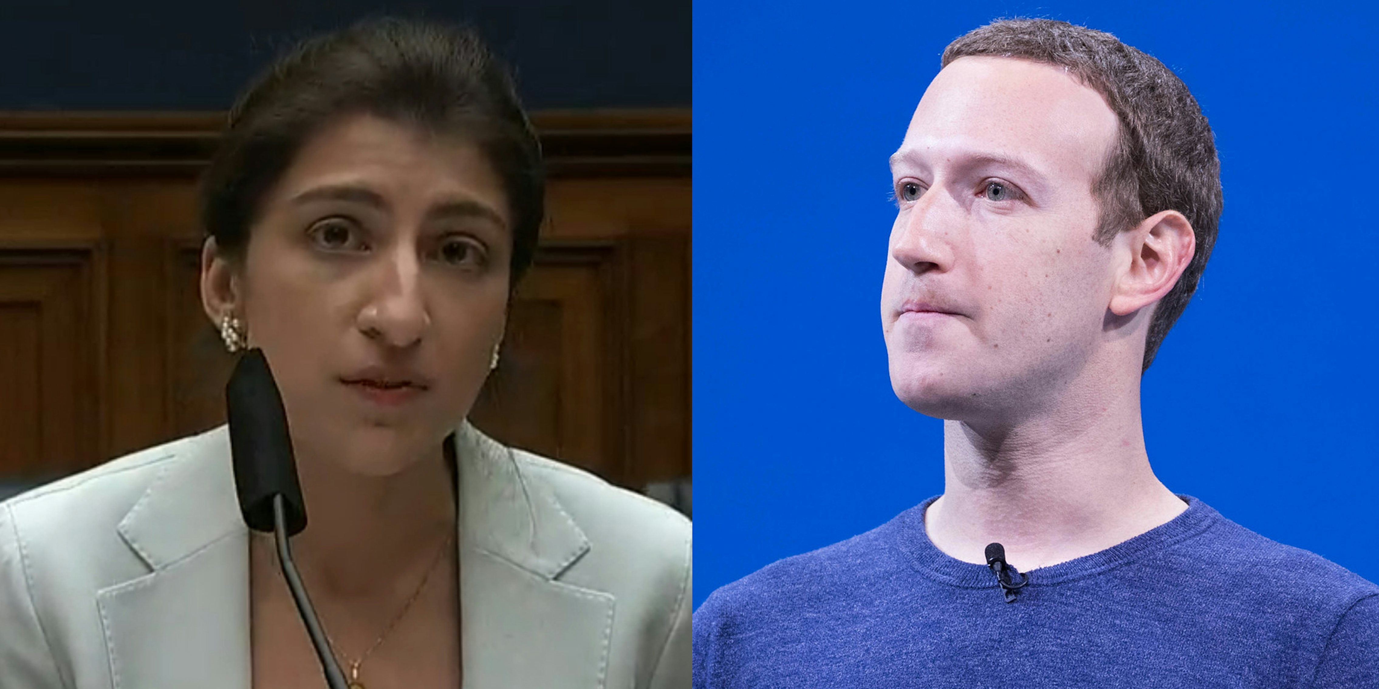 FTC Chairwoman Lina Khan and Facebook CEO Mark Zuckerberg.