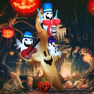 Best outddor hallpween decoration with huge inflatable ghost tree holding pumpkins