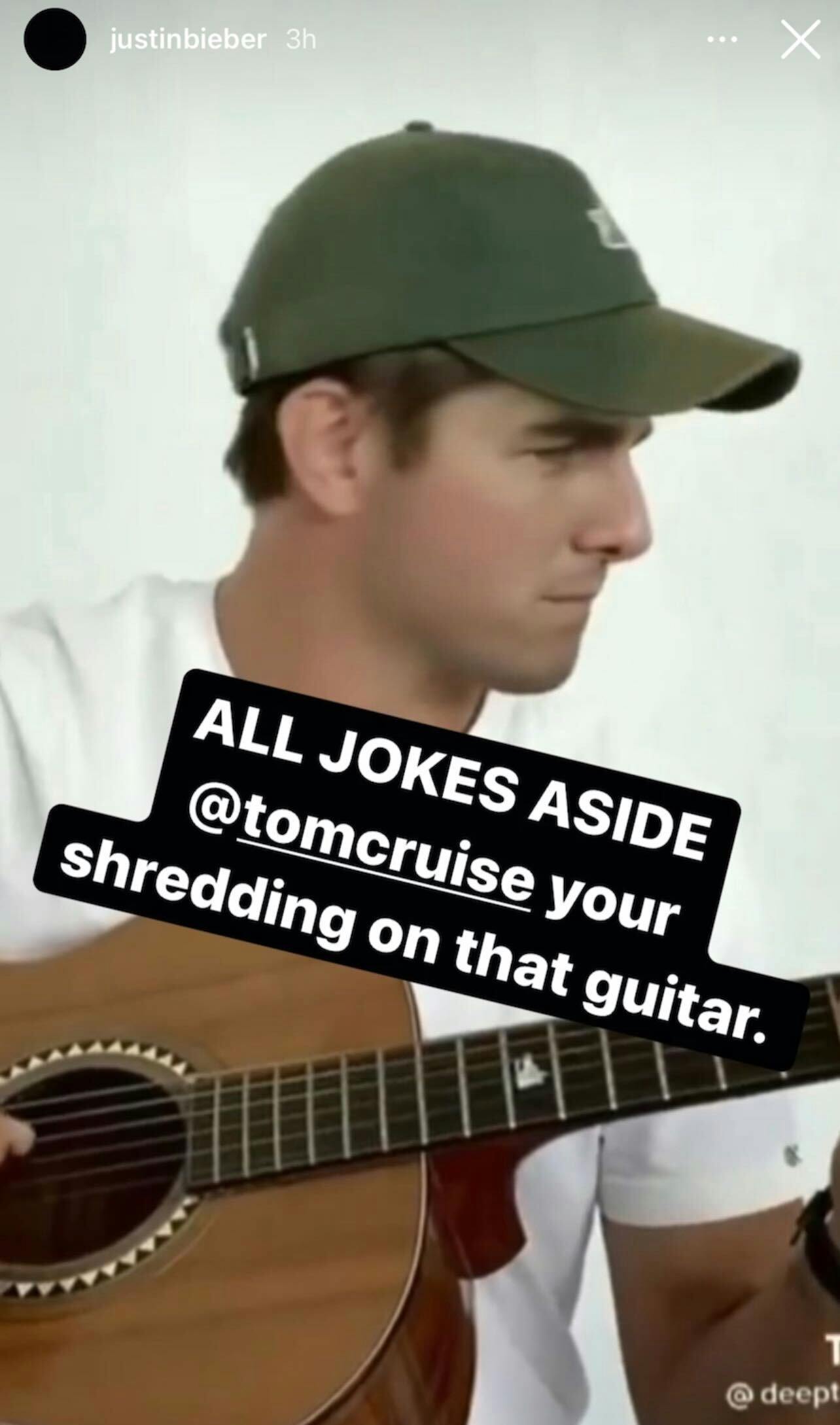 An Instagram story from Justin Bieber about a Tom Cruise deepfake