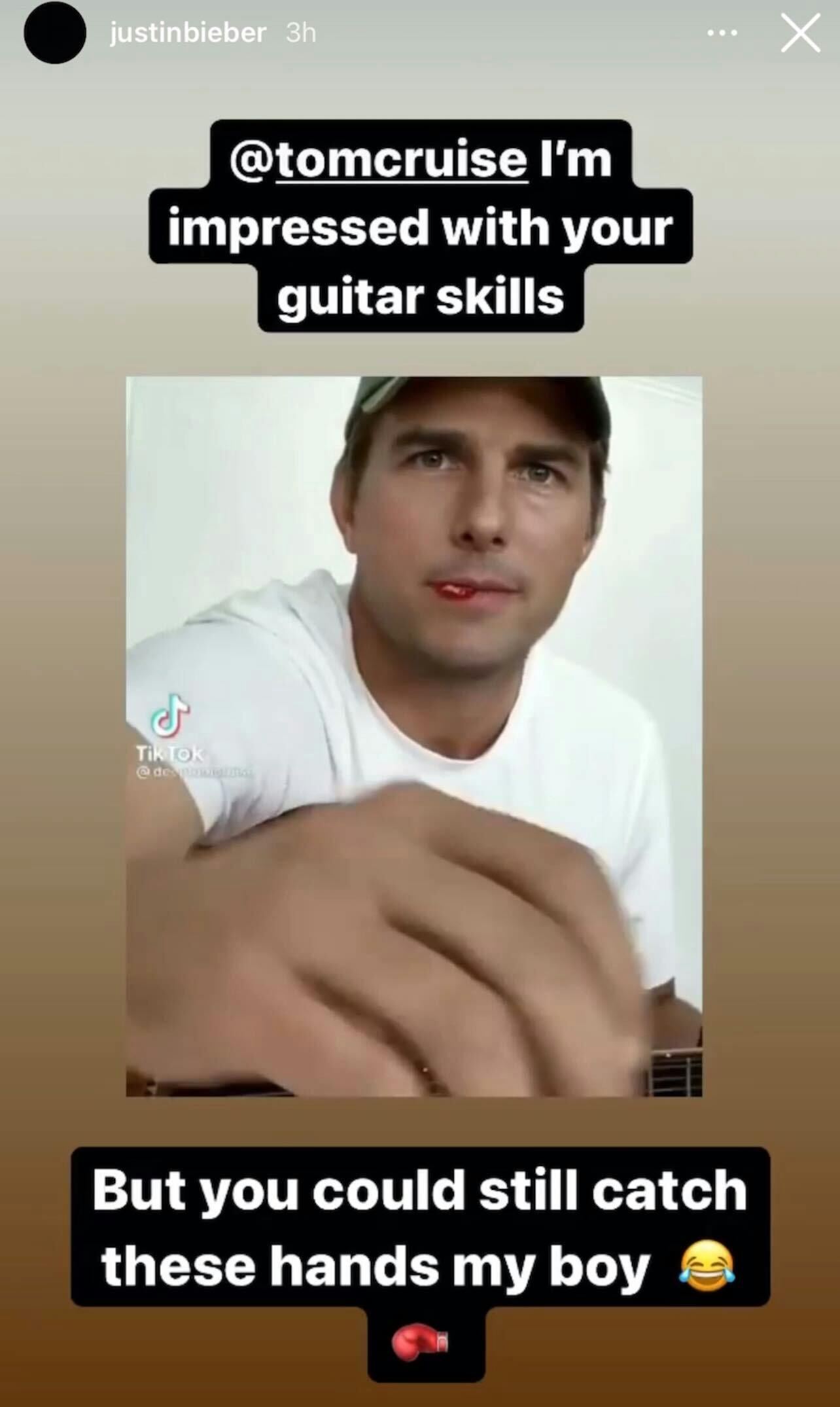 An Instagram story from Justin Bieber about a Tom Cruise deepfake