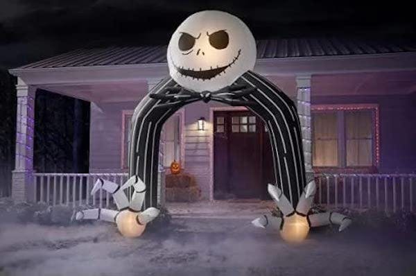 Jack skellington inflatable archway with claws for hands as the best outdoor halloween decoration