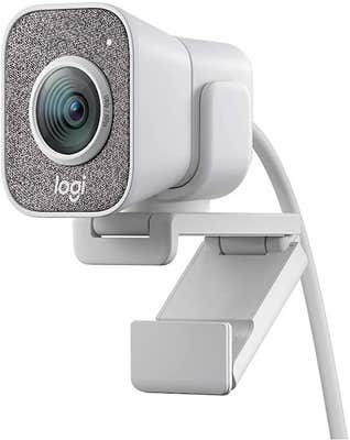 White and grey webcam with logtitech logo