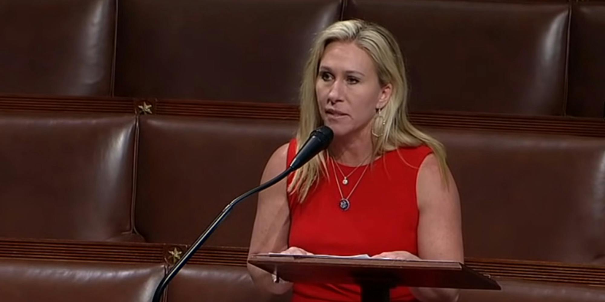 Rep. Marjorie Taylor Greene speaking on the House floor.