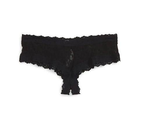 Simple black thong with wide hip band and open gusset