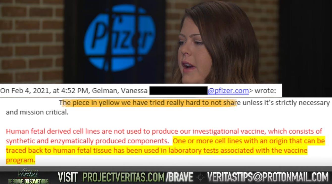 A screenshot from a Project Veritas video about the Pfizer vaccine.