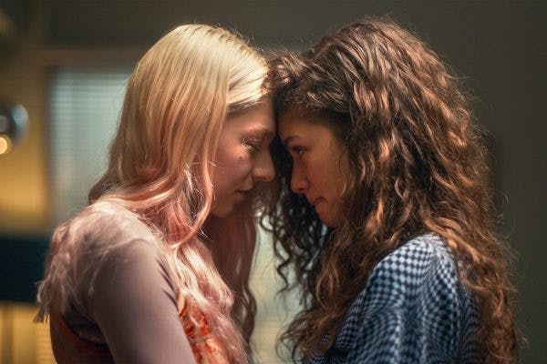 Rue and jules from euphoria touch foreheads