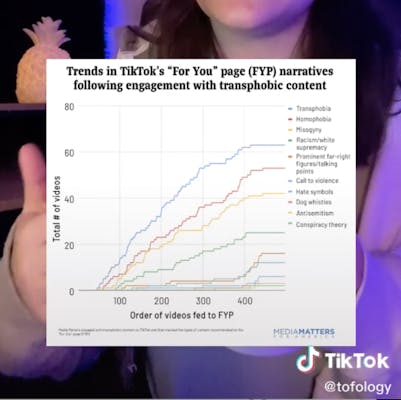 Image of a graph showing increasing appearance of different prejudices in videos being shown