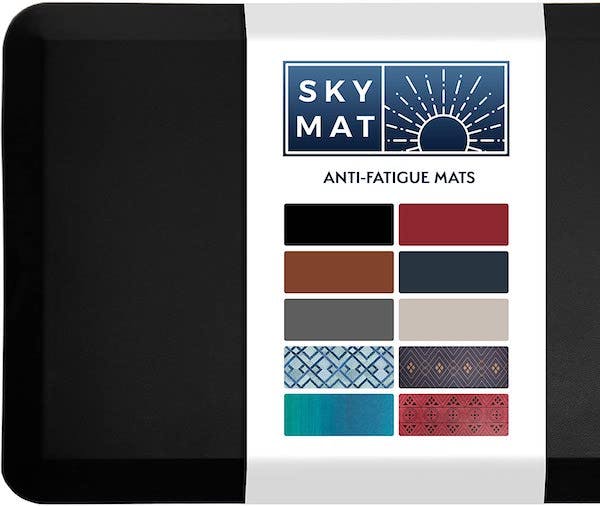 Black anti-fatigue mat showing multiple patterns on its packaging