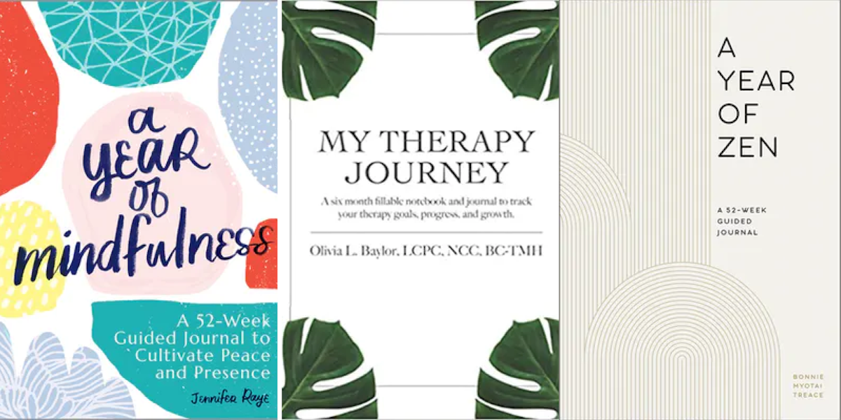 best therapy journals - three books my year of mindfulness, my therapy journey and a year of zen