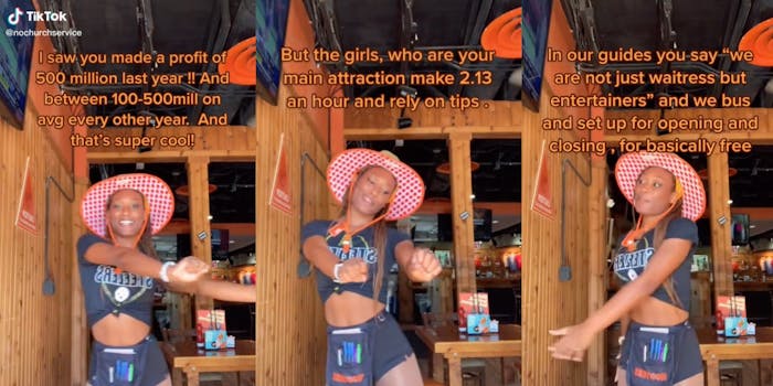 tiktoker and hooters girl asking for a fair wage