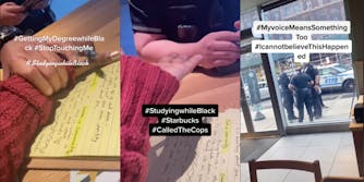 Tiktok of Black woman being questioned by police at a starbucks and being asked to leave #studyingwhileblack