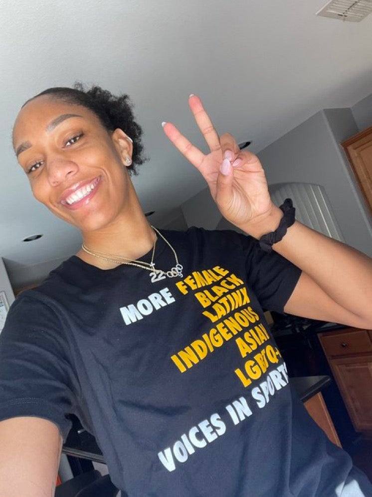 Aja Wilson wears Megan Reyes' diversity shirt