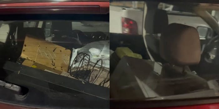 car filled with garbage and roaches