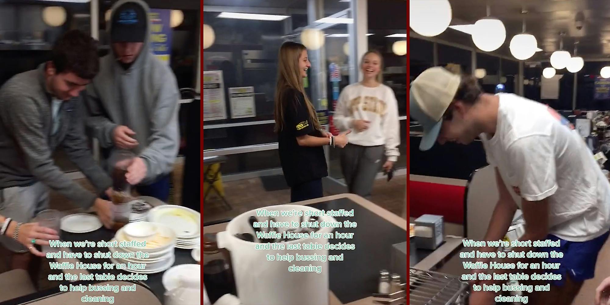 Young adults cleaning a diner.