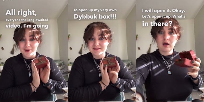 Young woman opening a "Dybbuk box"