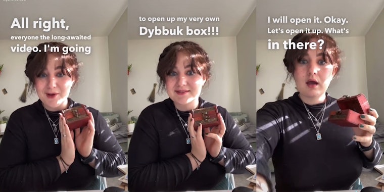 Young woman opening a 'Dybbuk box'