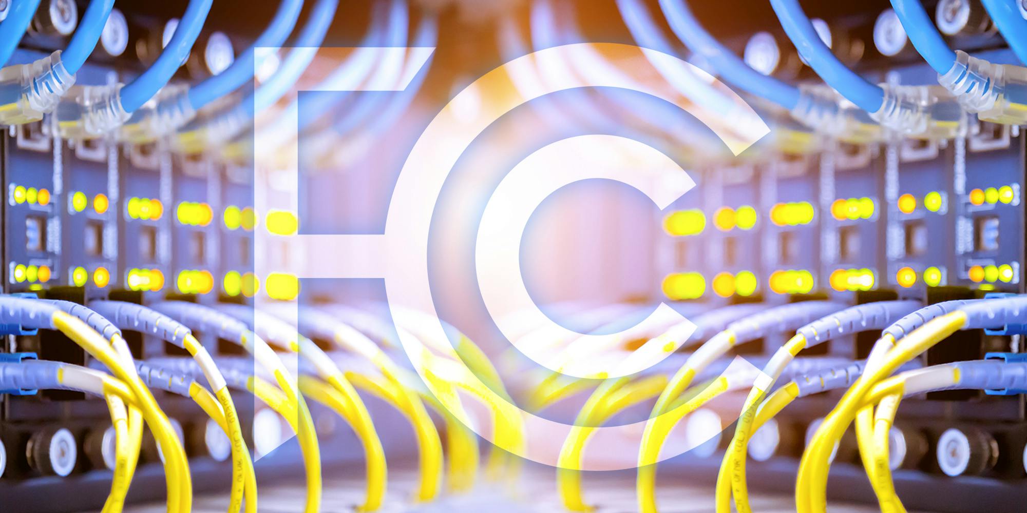 FCC logo over router cabling