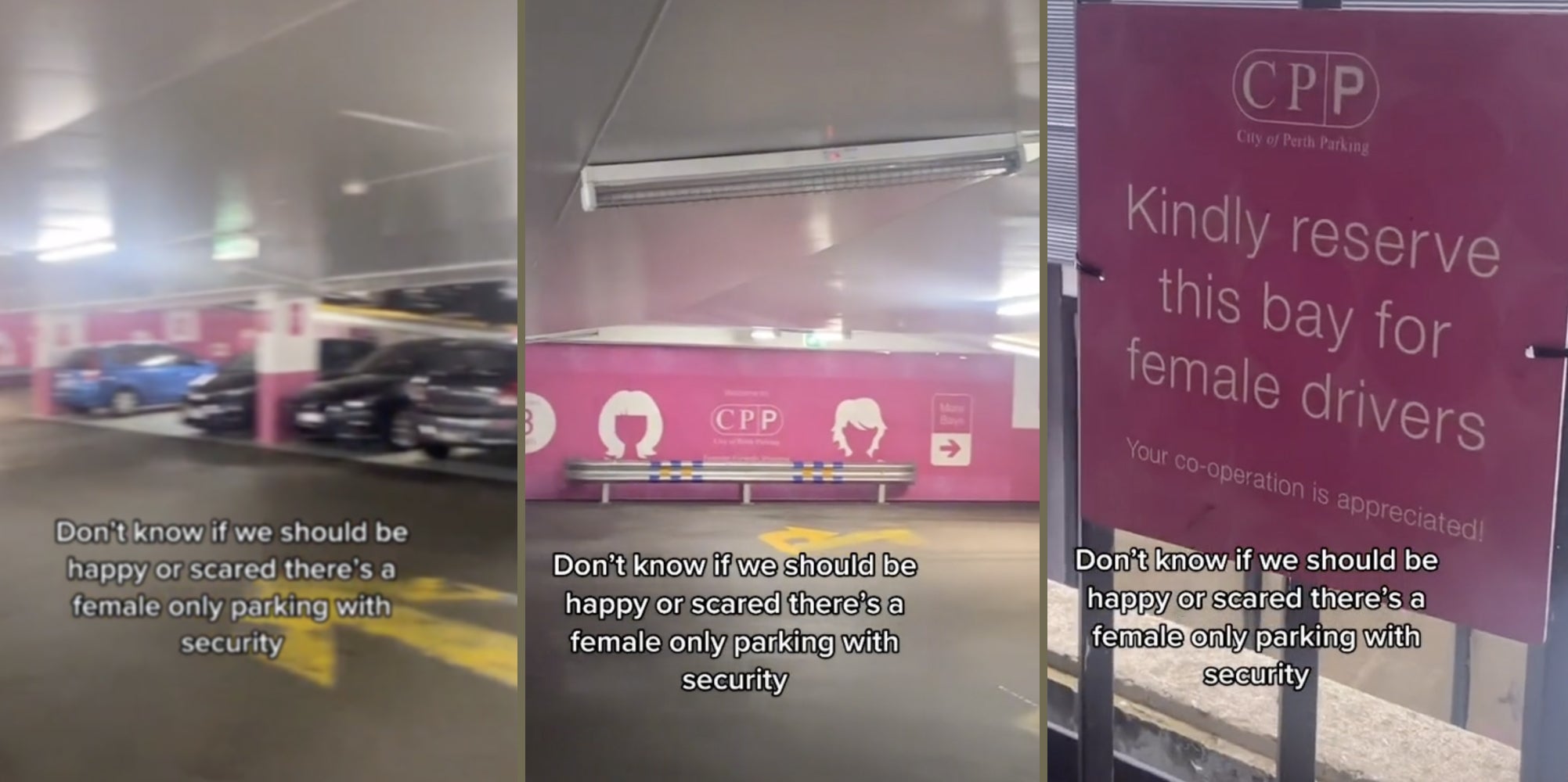 pink painted parking garage