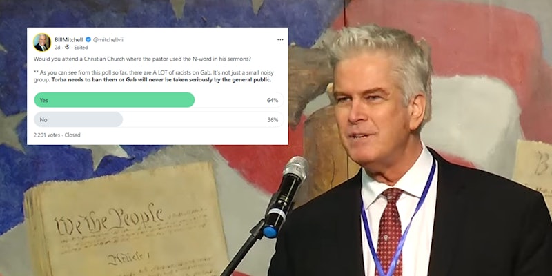 Bill Mitchell with Gab poll about attending 'a Christian Church where the pastor used the N-word in his sermons'