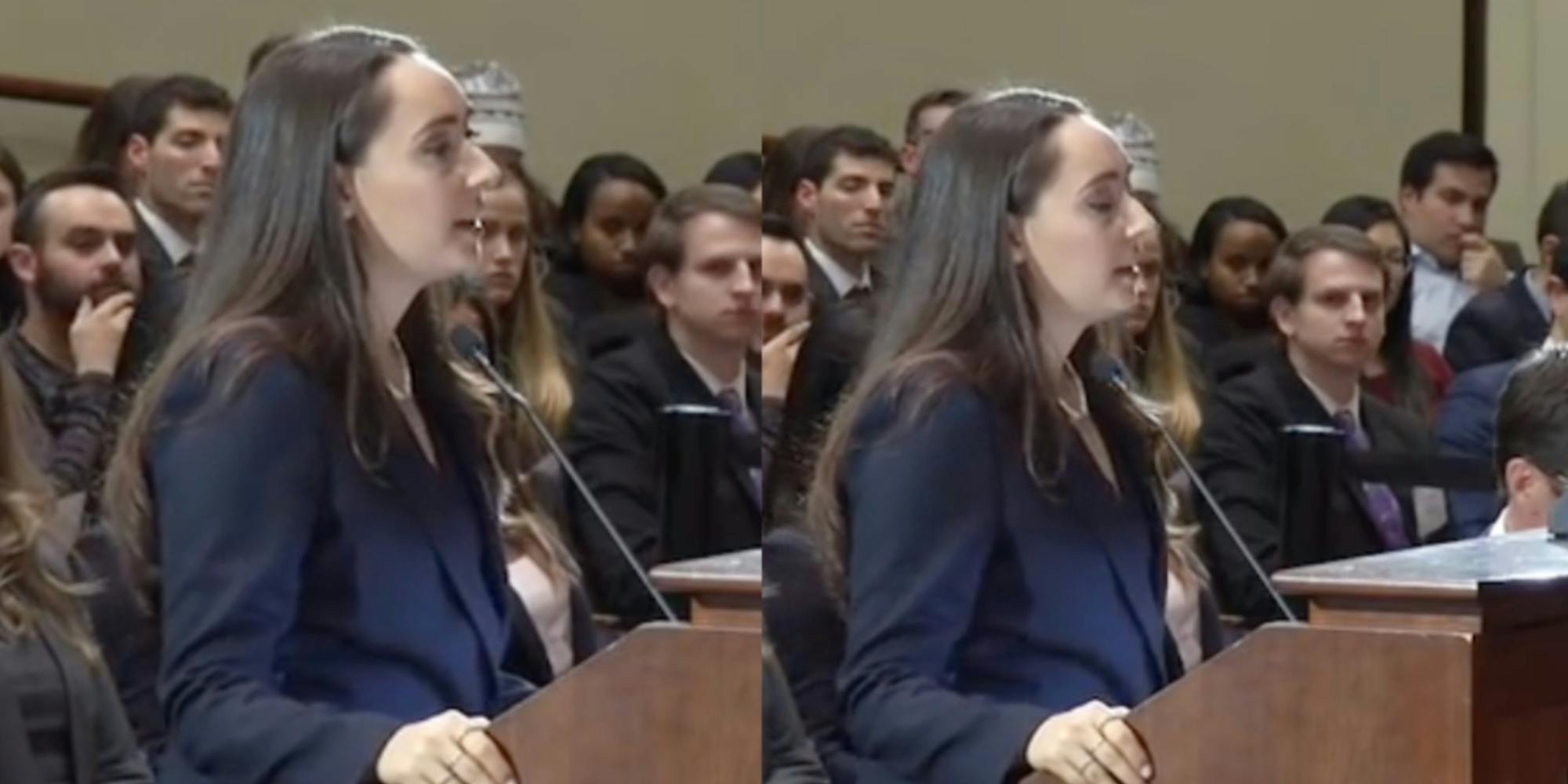 harvard law student at podium