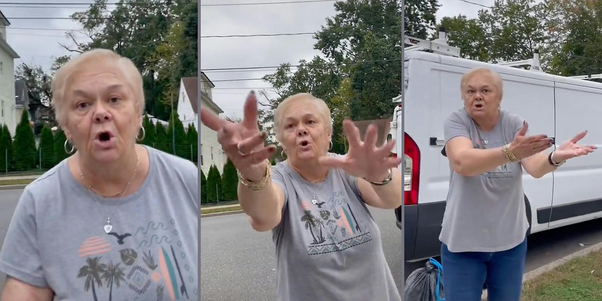 A woman yelling at camera.