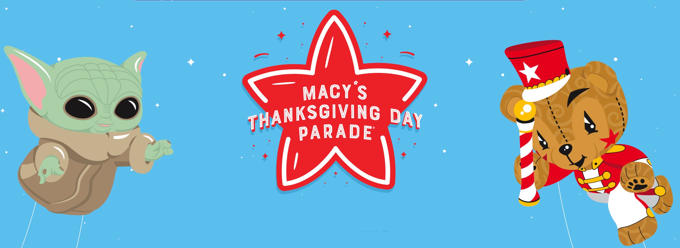 A banner for he Macy's Thanksgiving Day Parade which airs on Sling TV in November 2021.