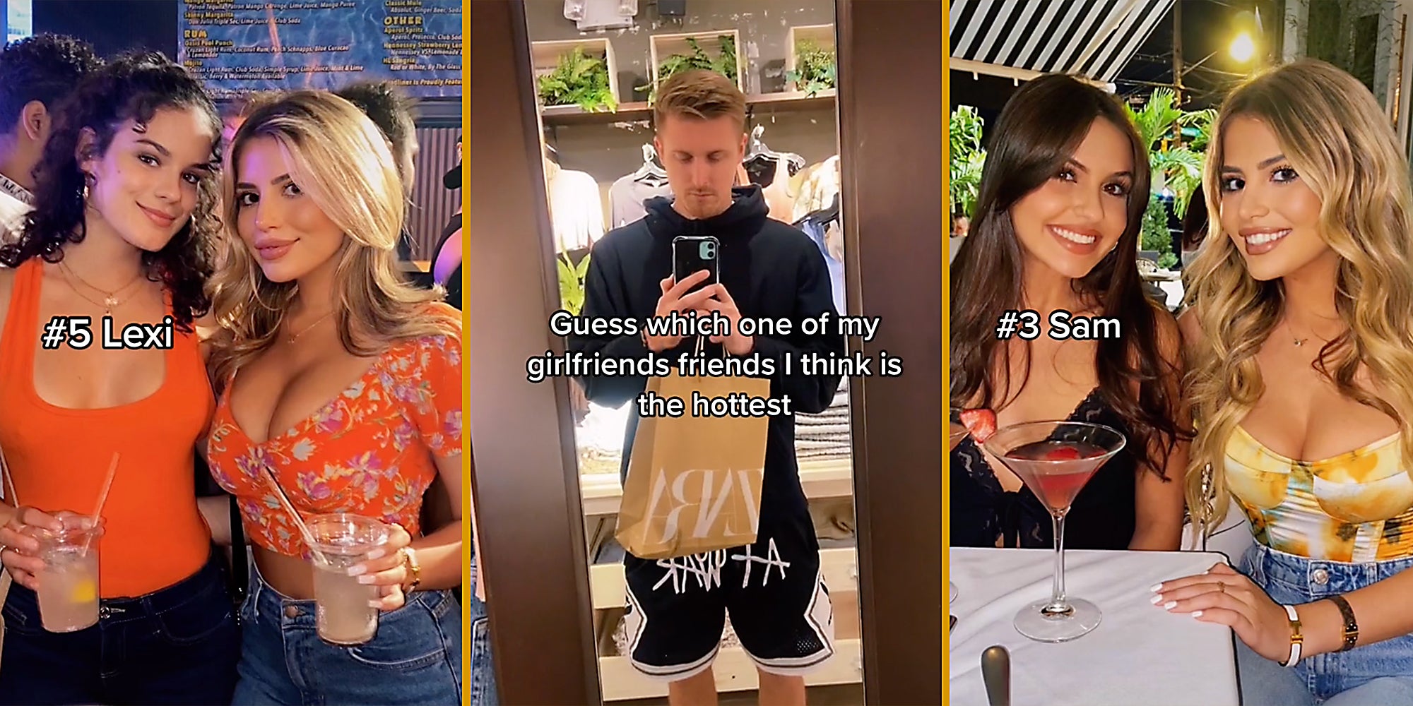 Two women (L), a man taking a selfie (C), and two women (R).