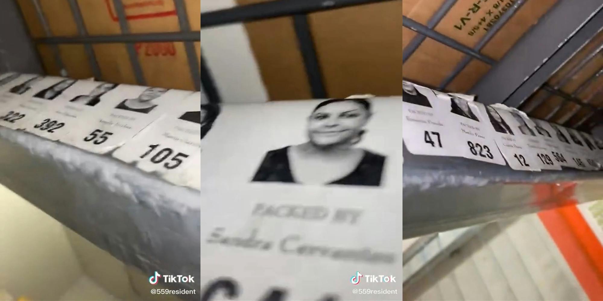 "packed by" employee stickers placed under walmart rack