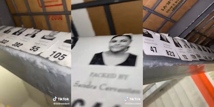 "packed by" employee stickers placed under walmart rack