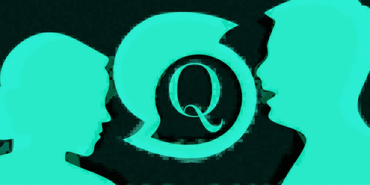 people talking with Q in speech bubble