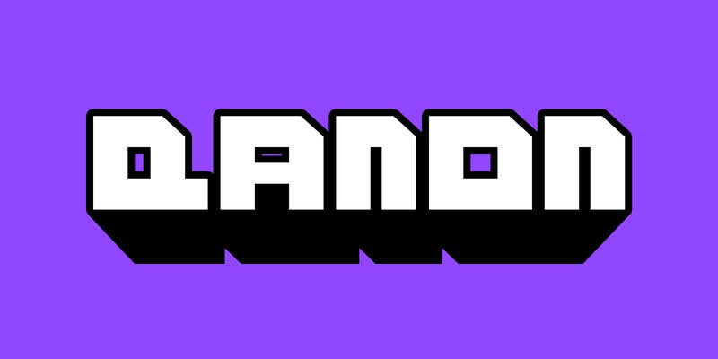 QANON in Twitch logo typeface
