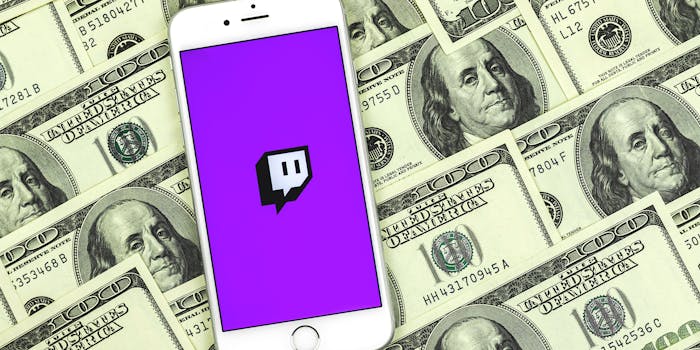 Twitch app on phone over $100 bills