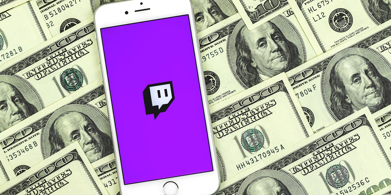 Twitch app on phone over $100 bills