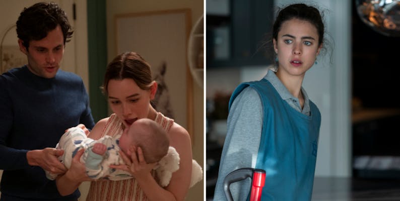 scenes from netflix's 'you' and 'maid'