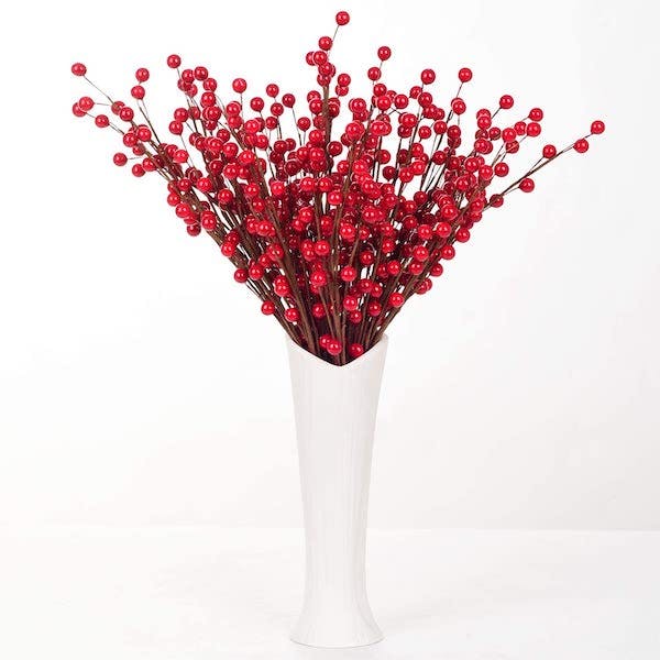Faux holly berry stems