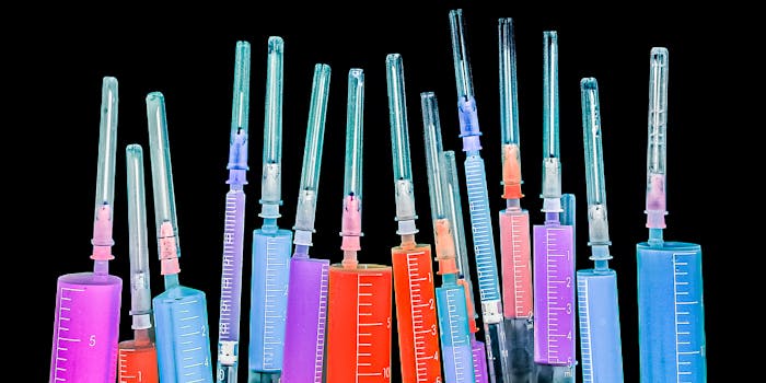 Neon colored syringes.
