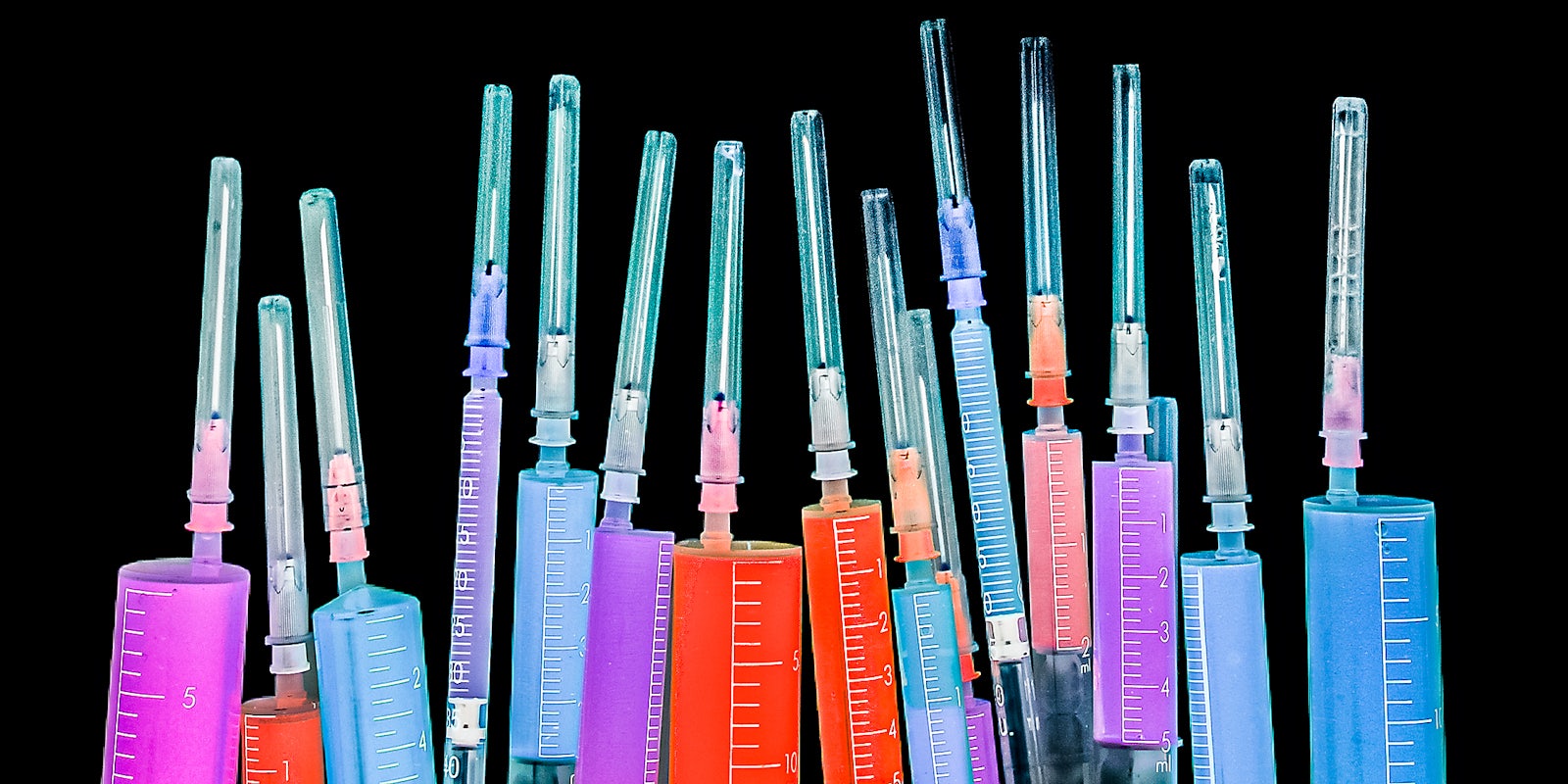 Neon colored syringes.