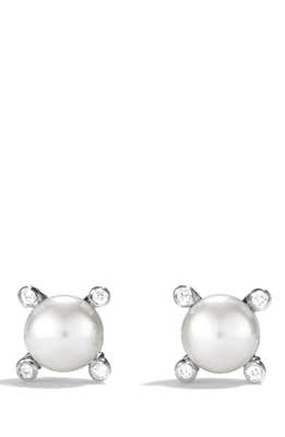 Small pearl earrings with diamonds