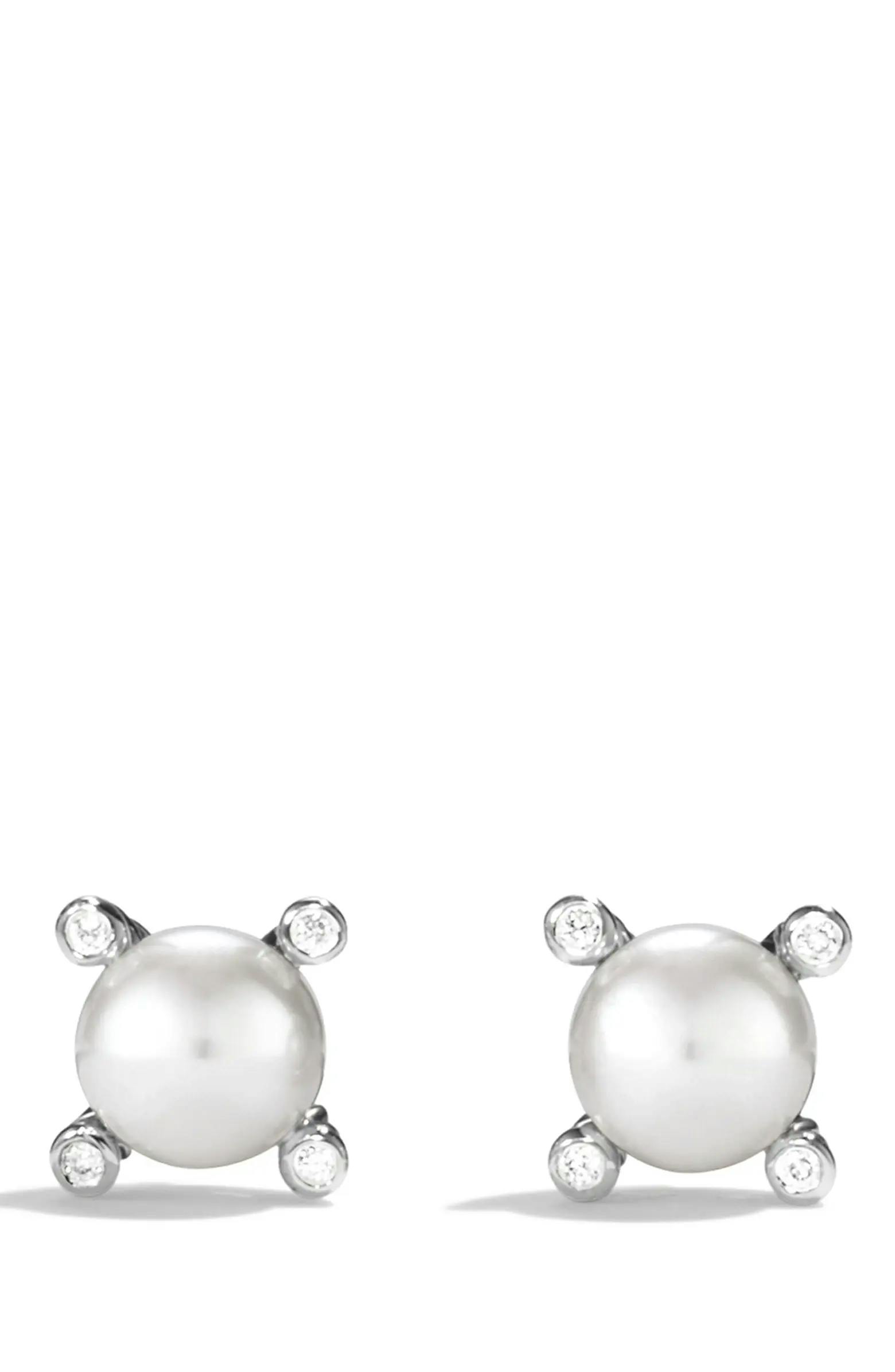 Small pearl earrings with diamonds