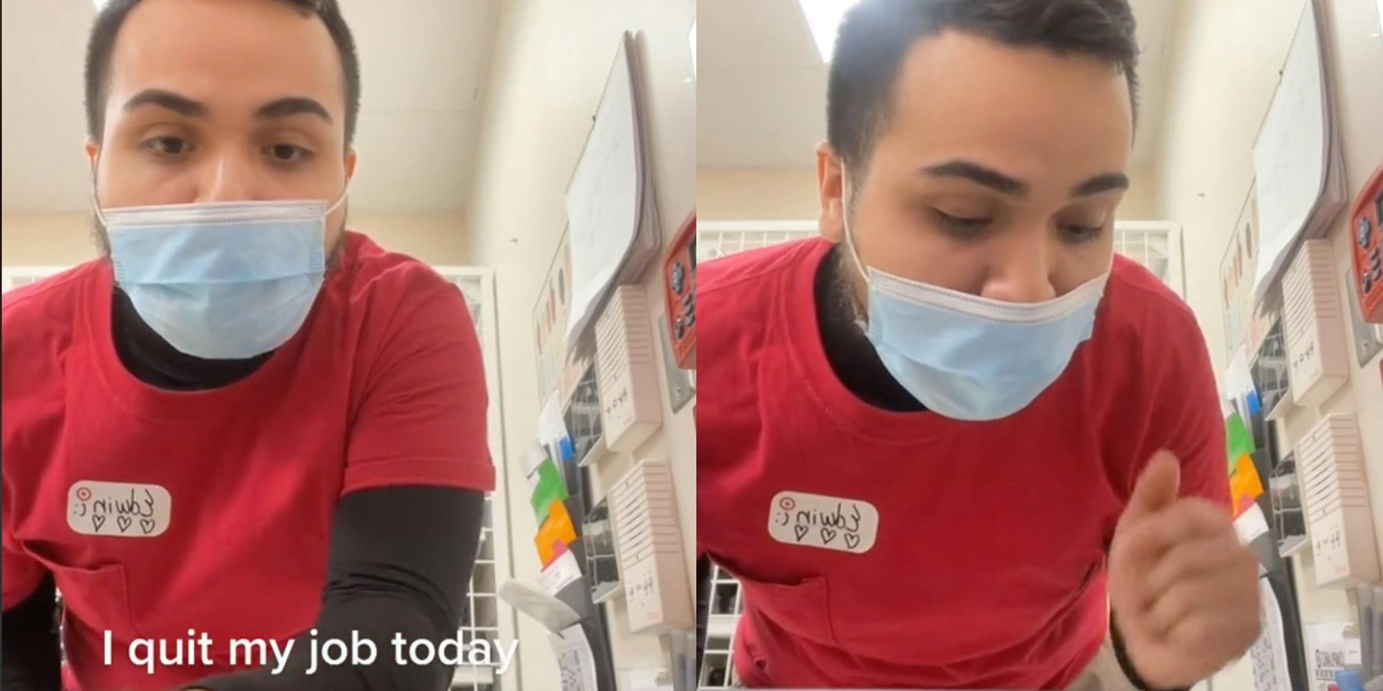 Target employee quits via intercom