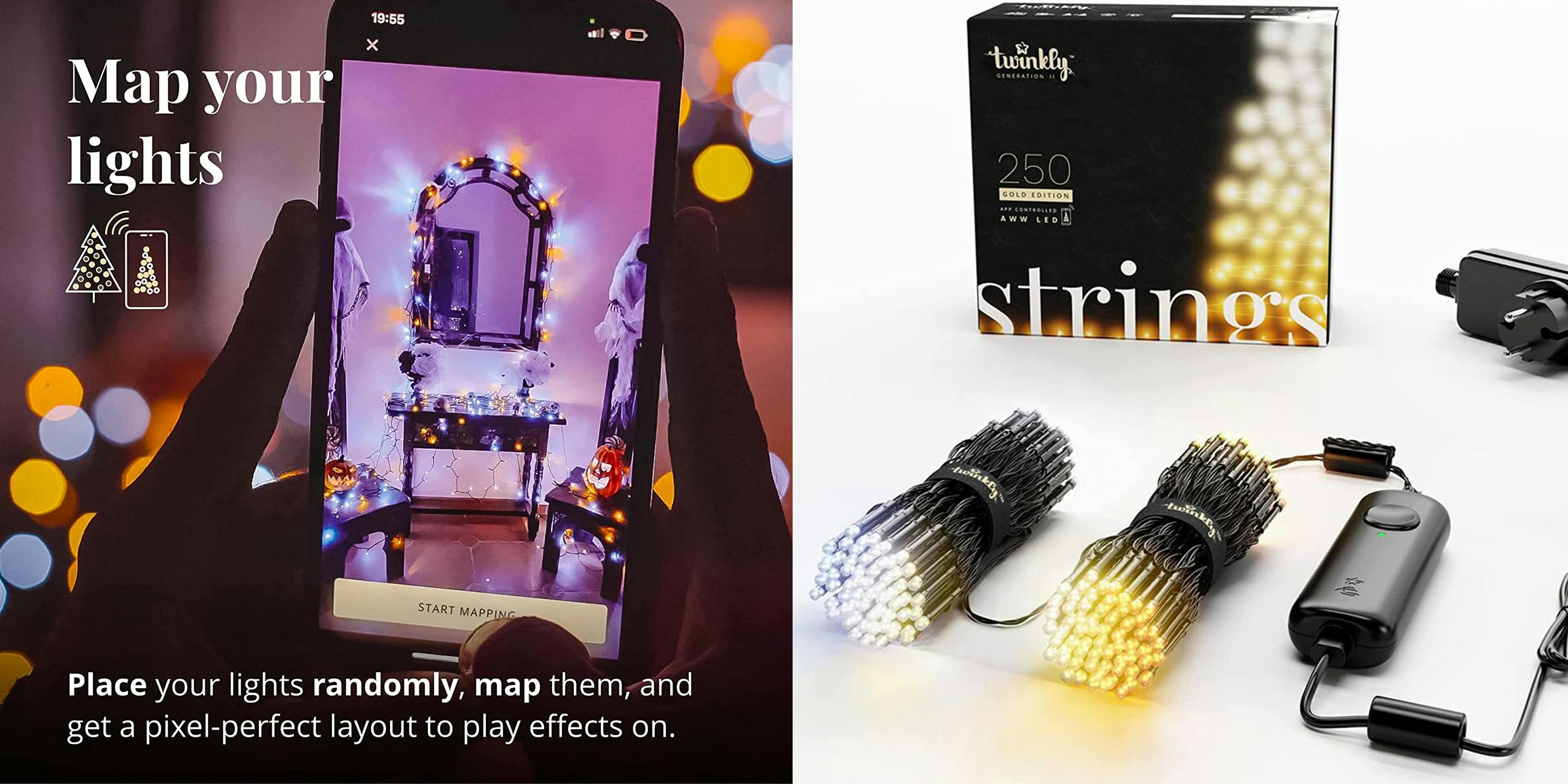 Twinkly Gold Edition Smart Christmas Lights features and product image.