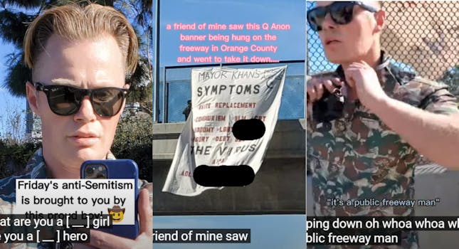 White supremacists confront man who tried to pull down antisemitic freeway banner